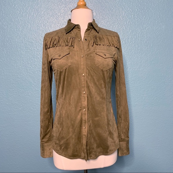 Ariat Tops - Ariat | Suede Like Fringe Snap Western Top